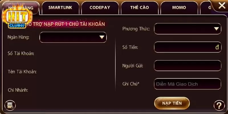 Rút tiền HitClub yêu cầu nhập thông tin đầy đủ