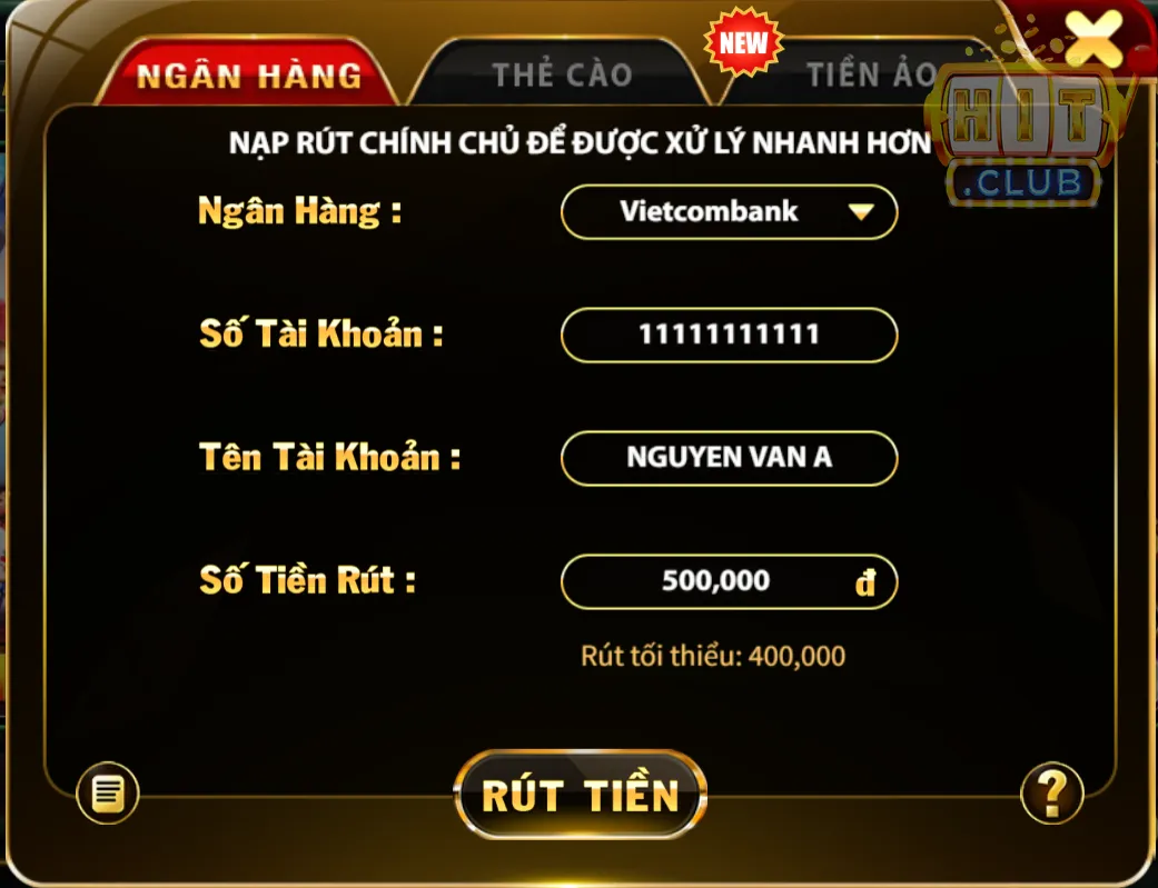 Cách rút tiền HitClub qua tài khoản ngân hàng 